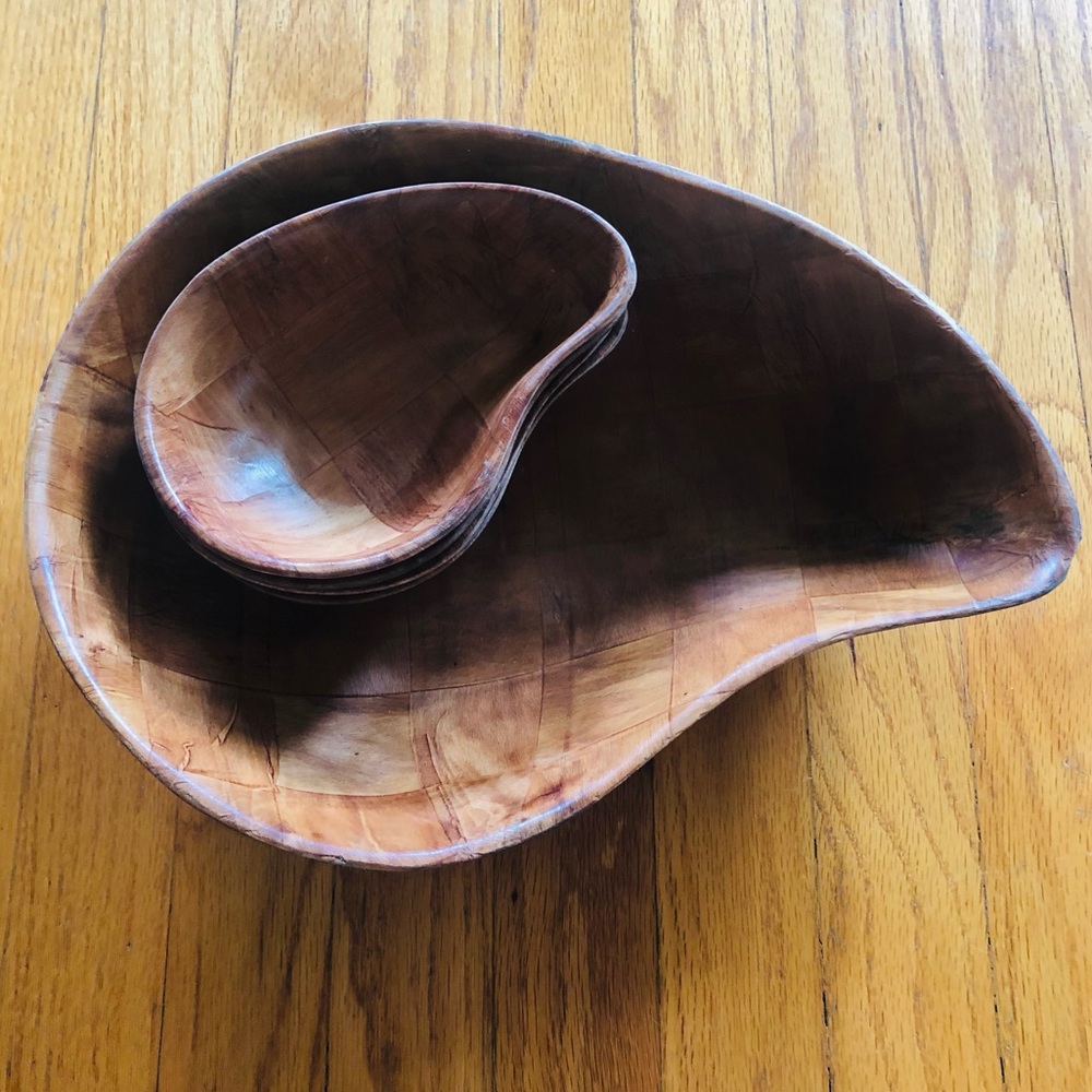 Vintage Trendy “Kidney Bean” Shaped Salad Bowl Set